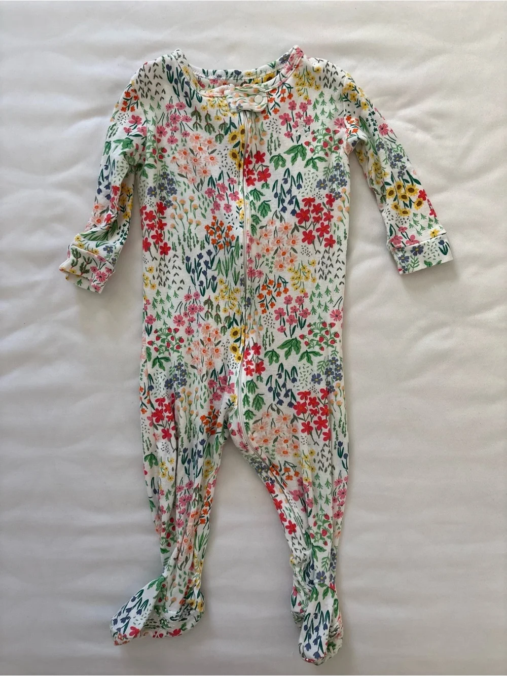 GAP White Floral Footed One-Piece with Multicolor Flowers